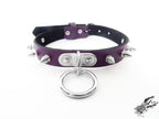 Purple Leather Studded D and O Ring Choker