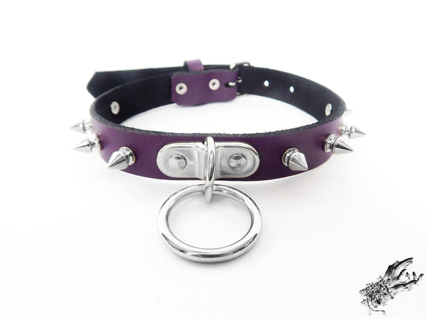 Purple Leather Studded D and O Ring Choker