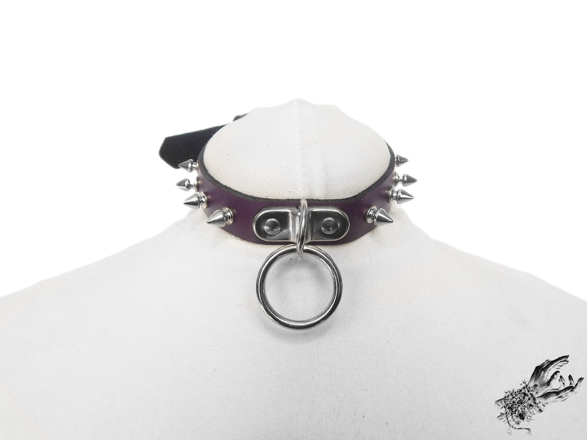 Purple Leather Studded D and O Ring Choker