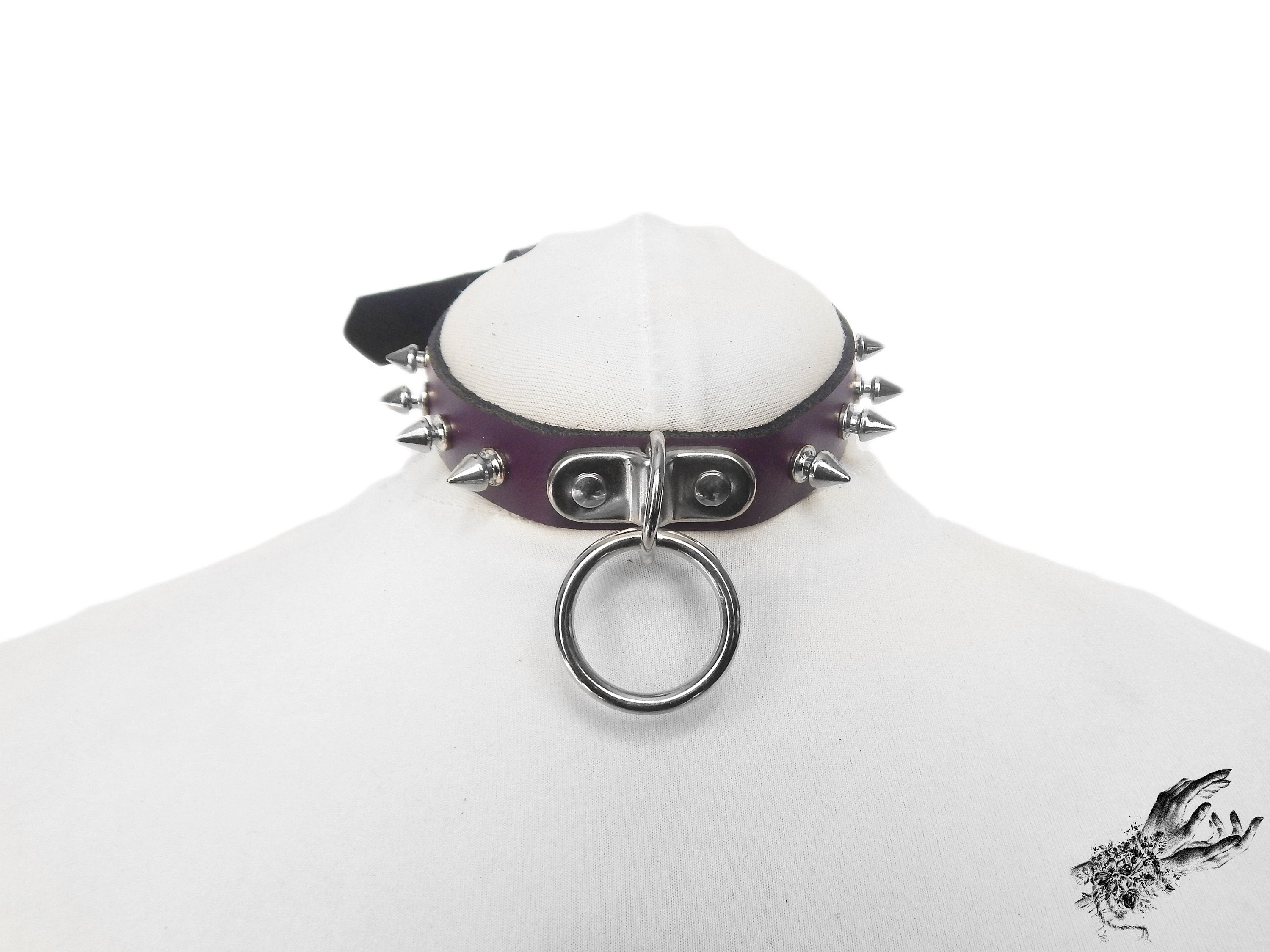 Purple Leather Studded D and O Ring Choker