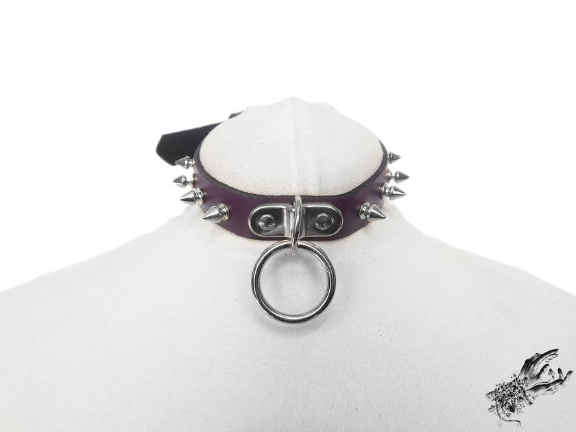 Purple Leather Studded D and O Ring Choker