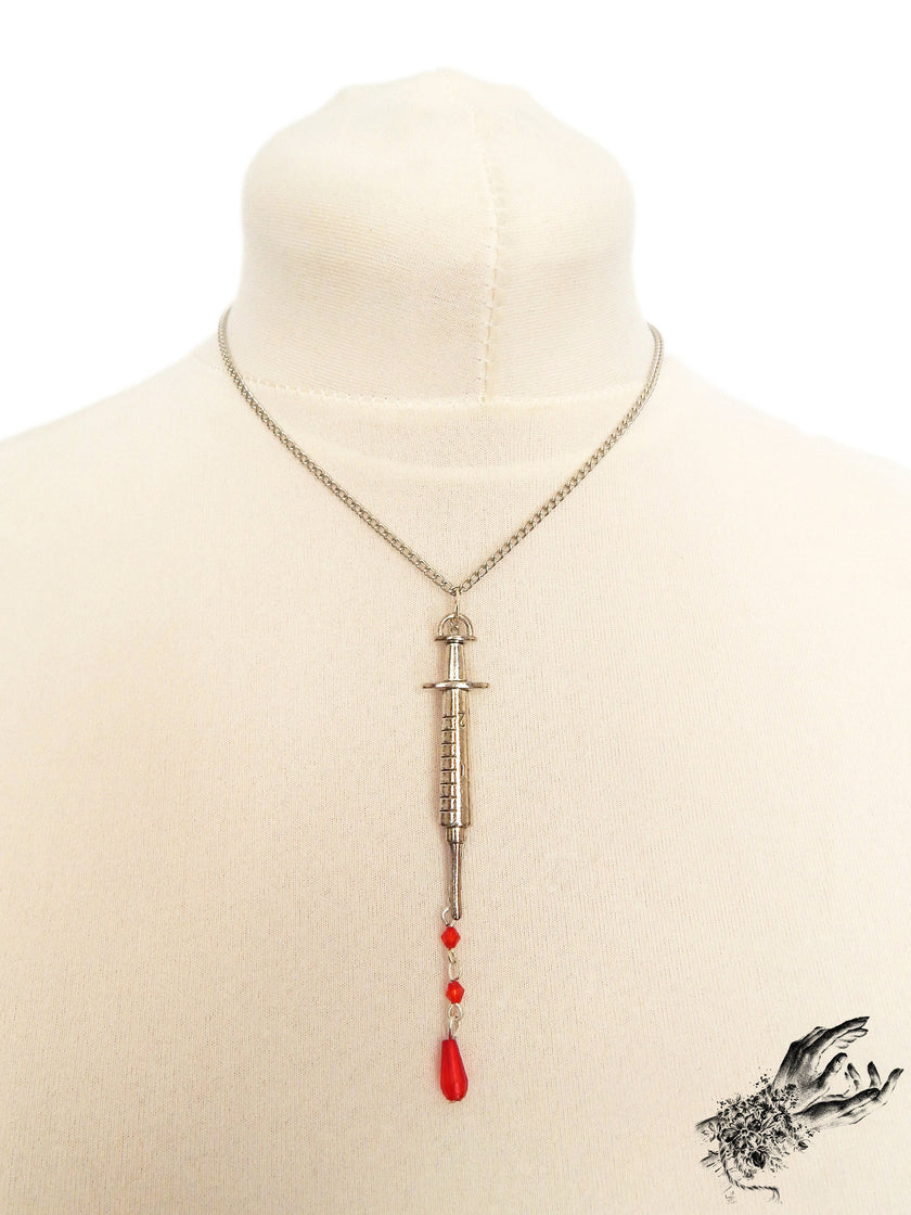 Antique Silver Syringe Necklace
