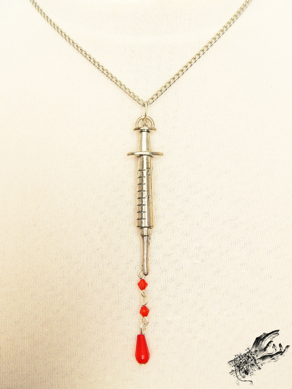 Antique Silver Syringe Necklace