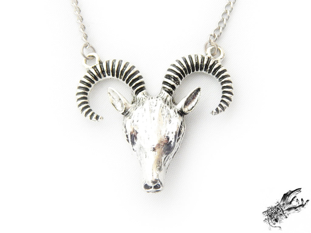 Antique Silver Ram Skull Necklace