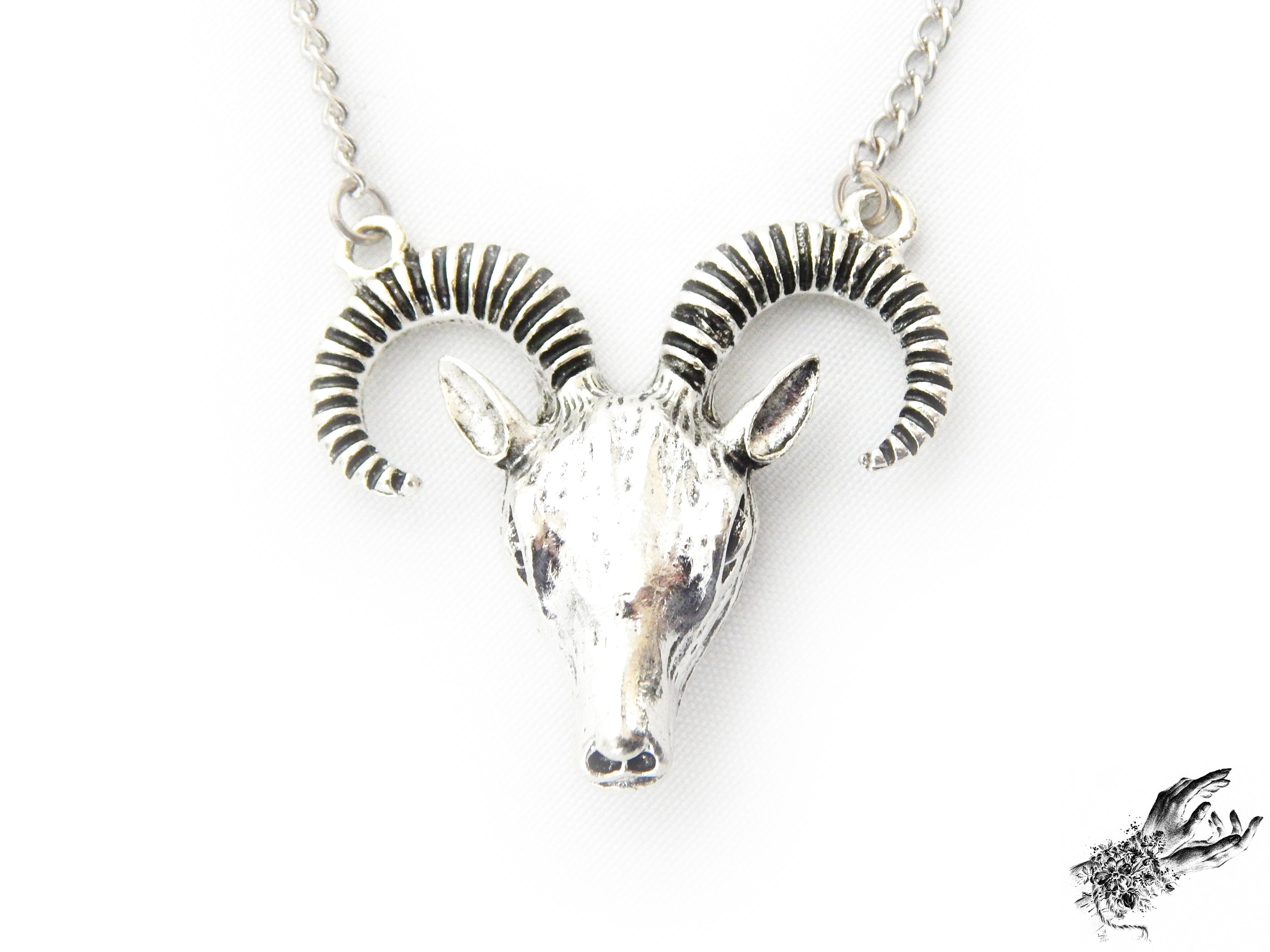 Antique Silver Ram Skull Necklace