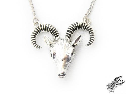 Antique Silver Ram Skull Necklace