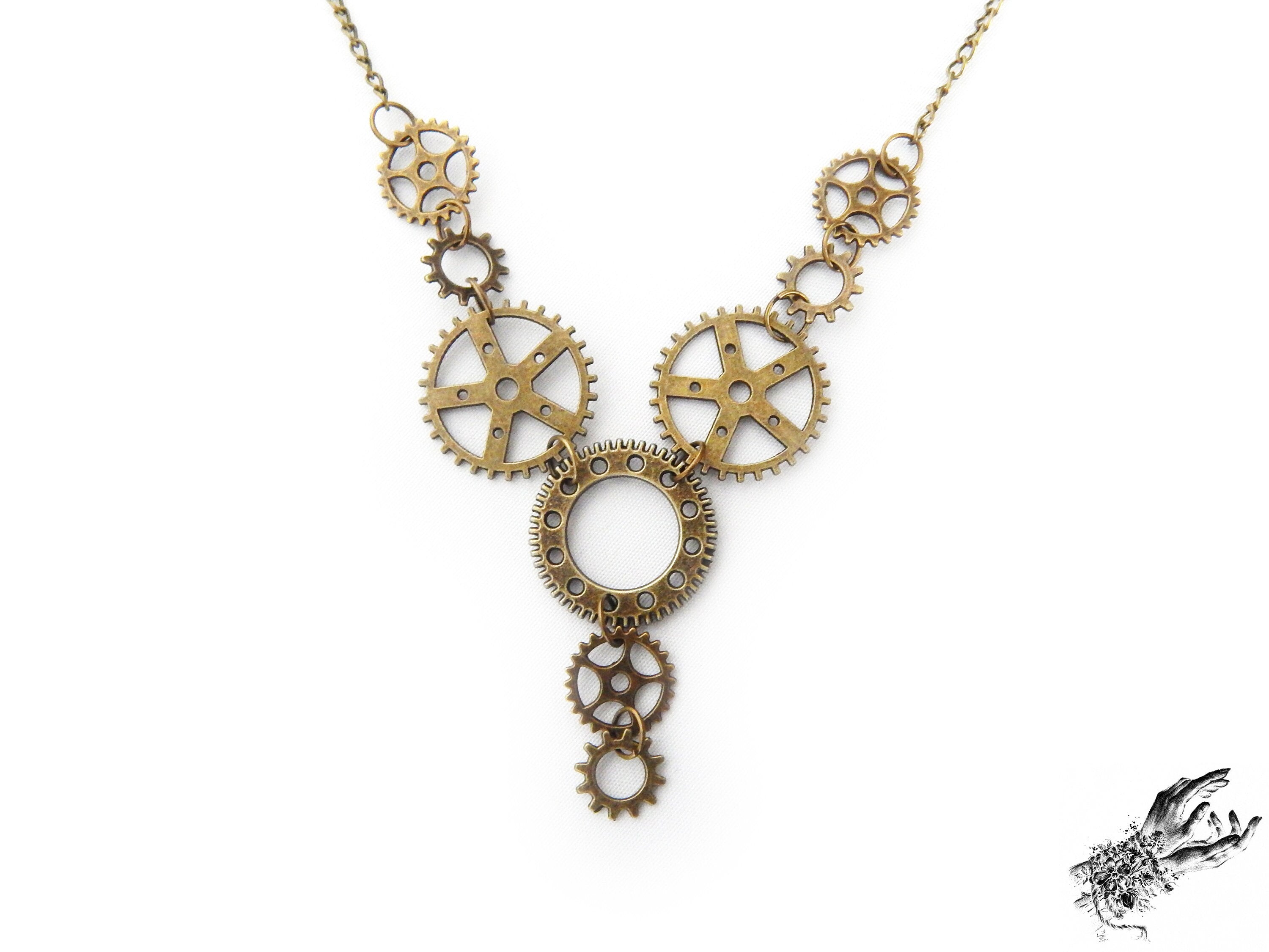 Antique Bronze Gear Necklace