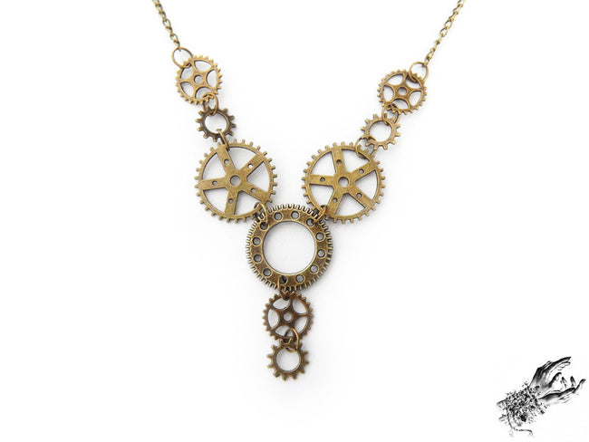 Antique Bronze Gear Necklace