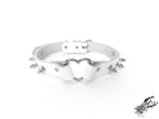 White Leather Studded Heart Ring Choker