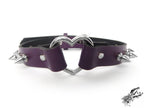 Purple Leather Studded Heart Ring Choker