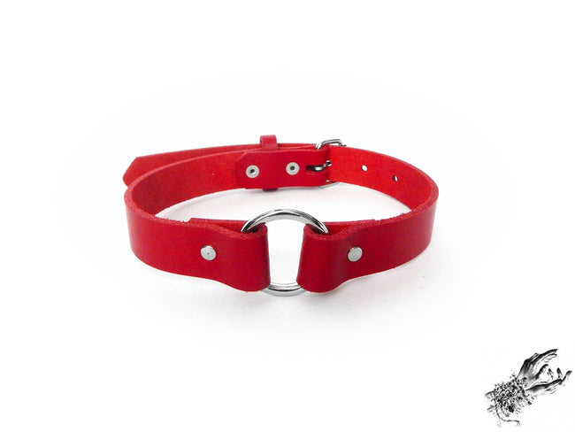 Red Leather O Ring Choker
