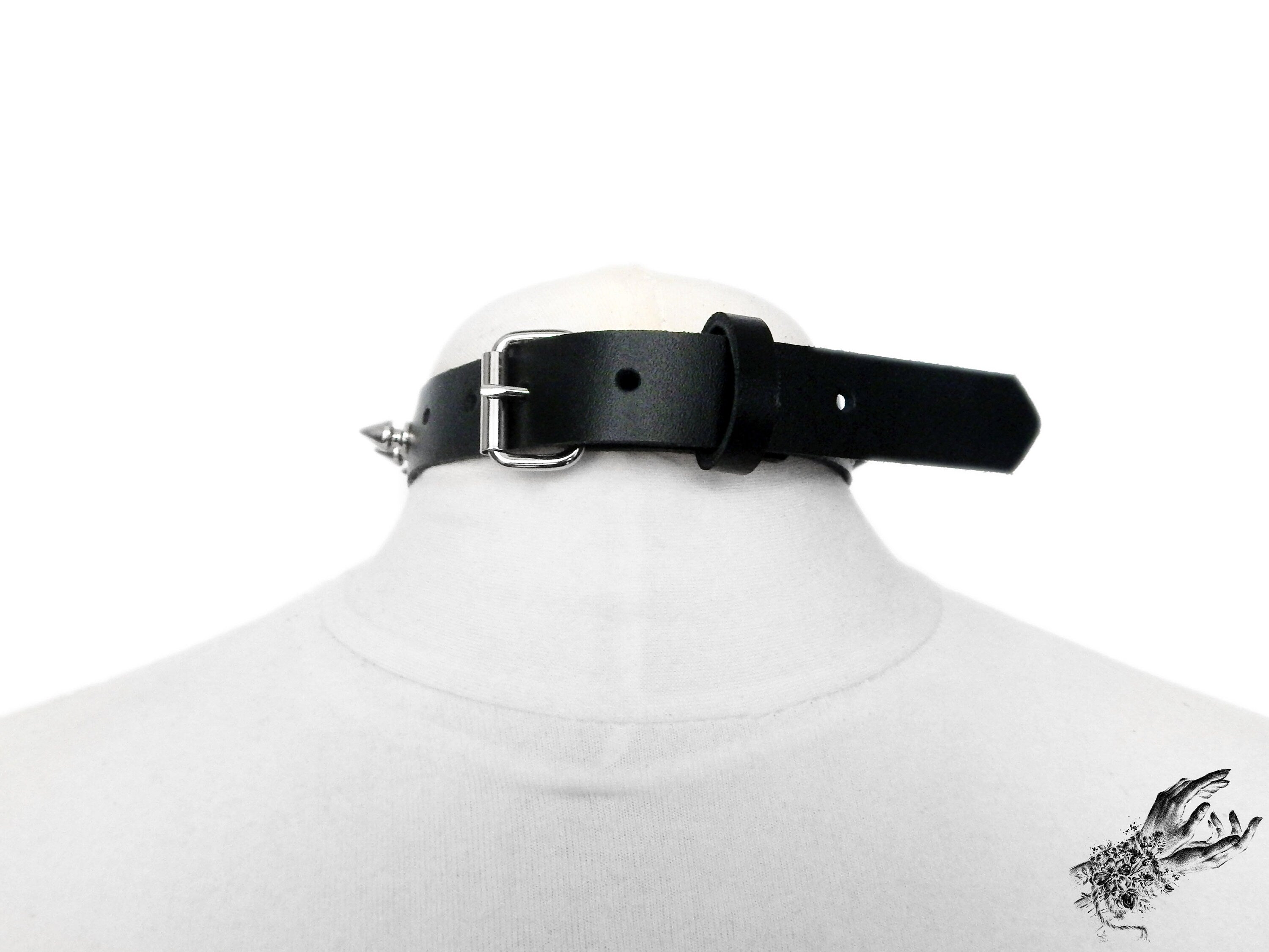 Black Leather Studded O Ring Choker
