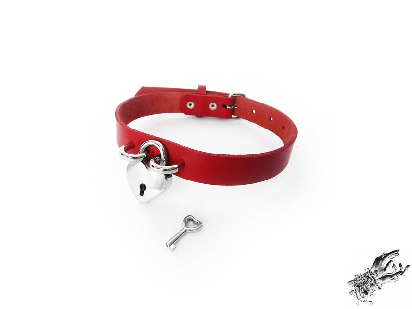 Red Heart Padlock Choker with Key