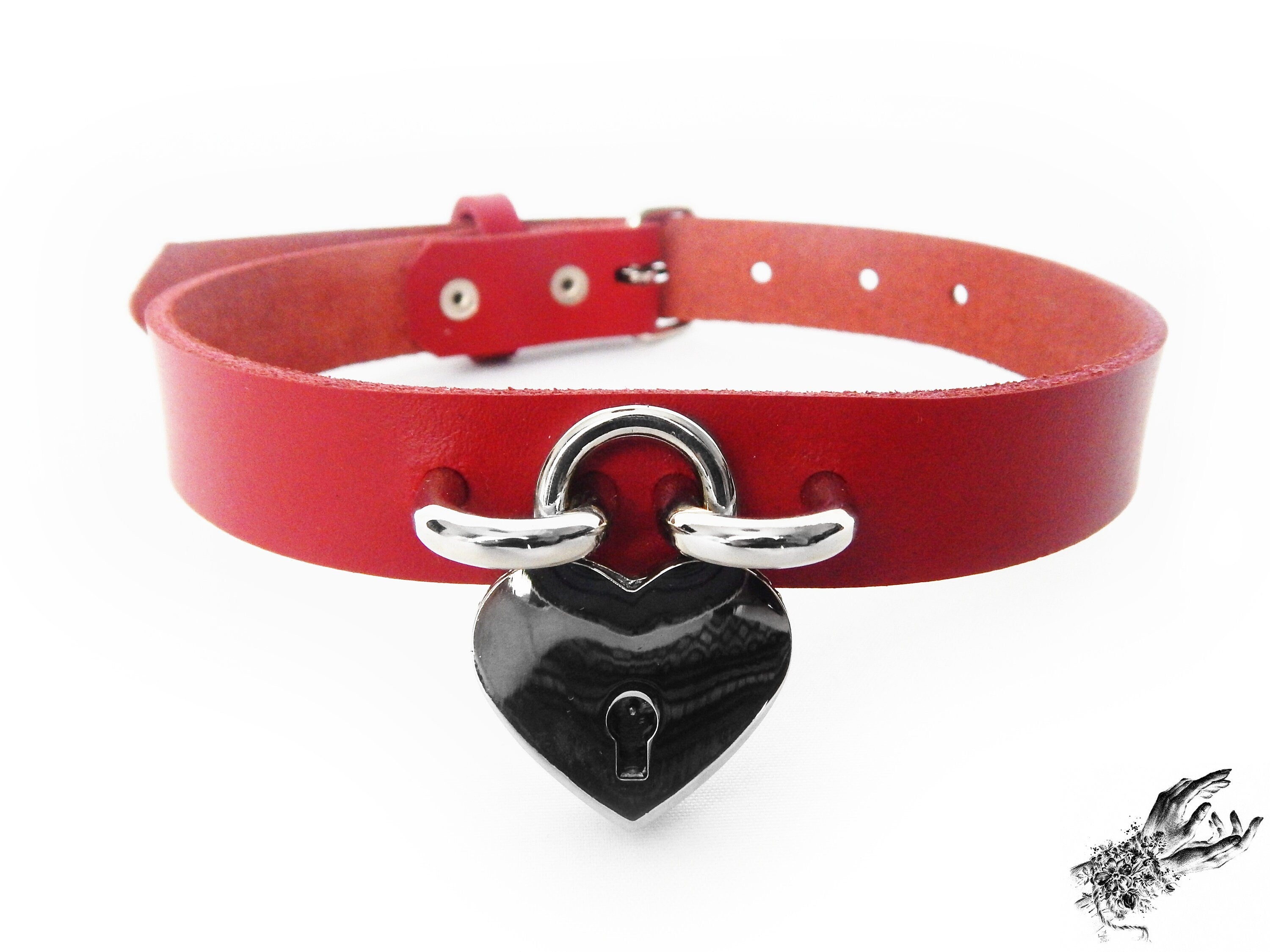 Red Heart Padlock Choker with Key