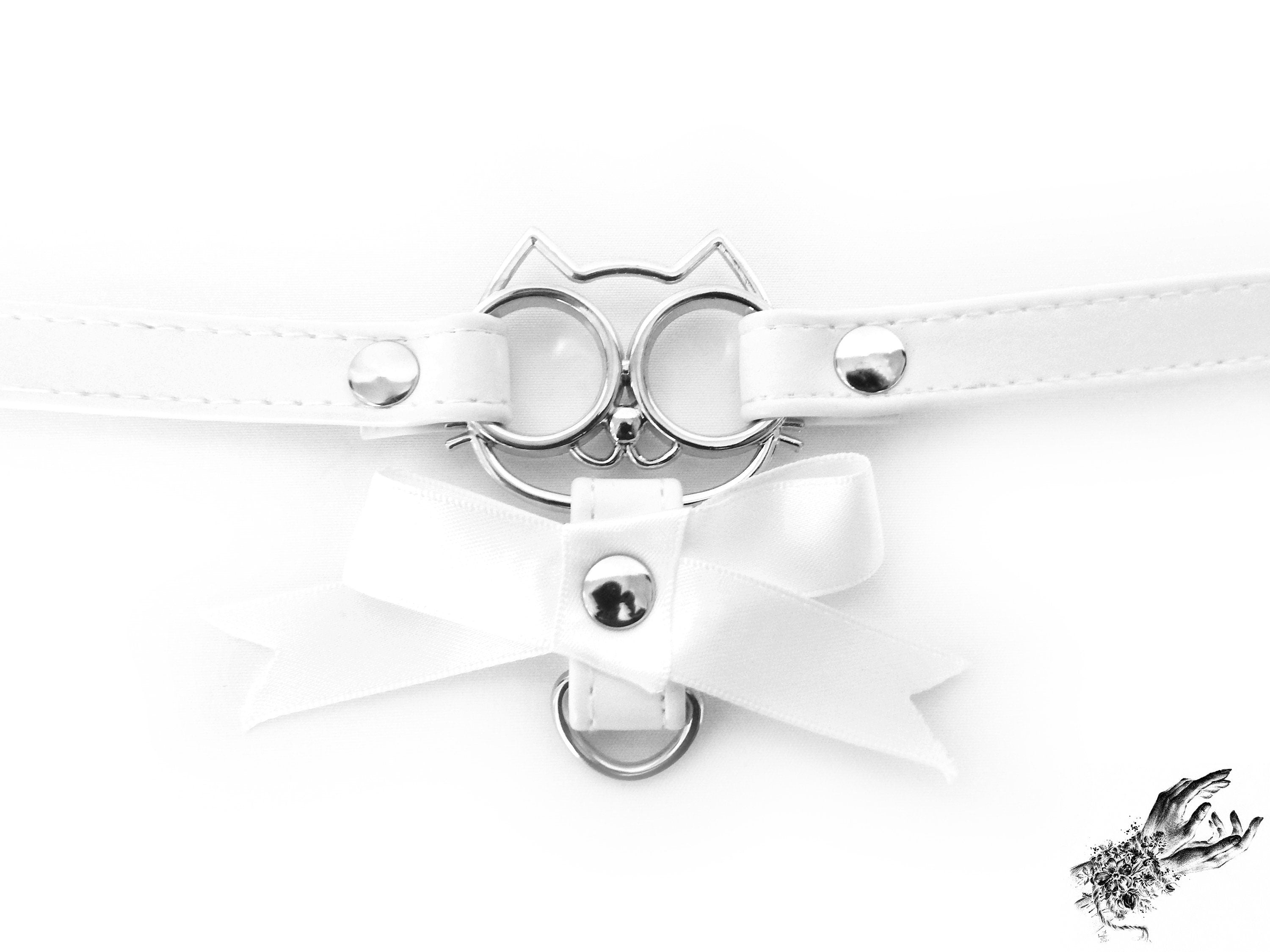 White Cat Ribbon Choker