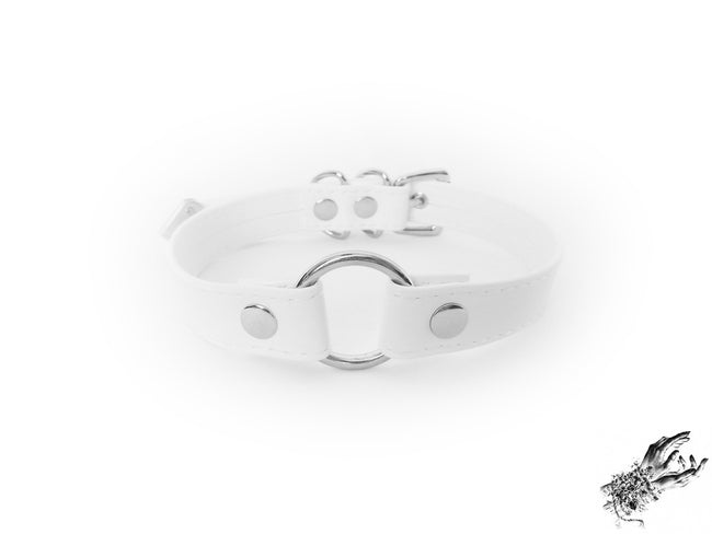 White Faux Leather O Ring Choker