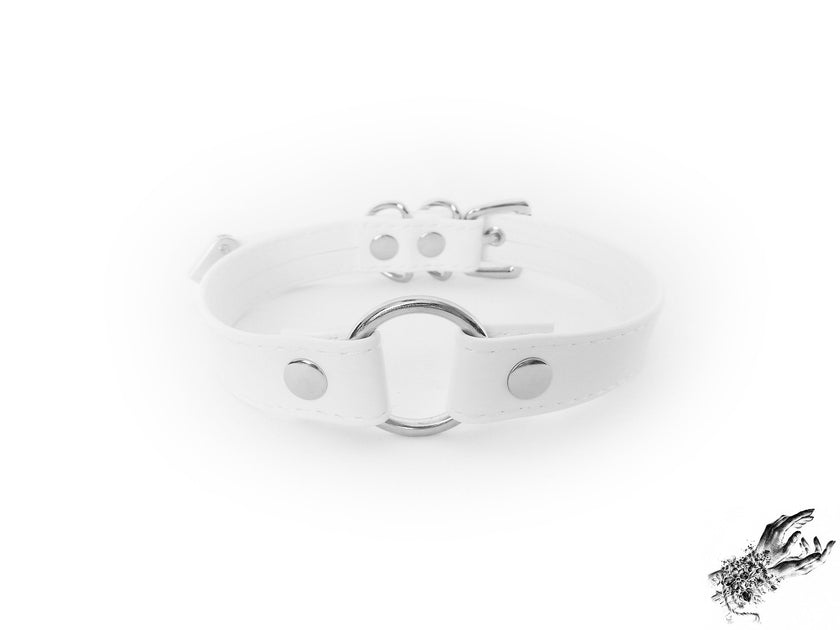 White Faux Leather O Ring Choker