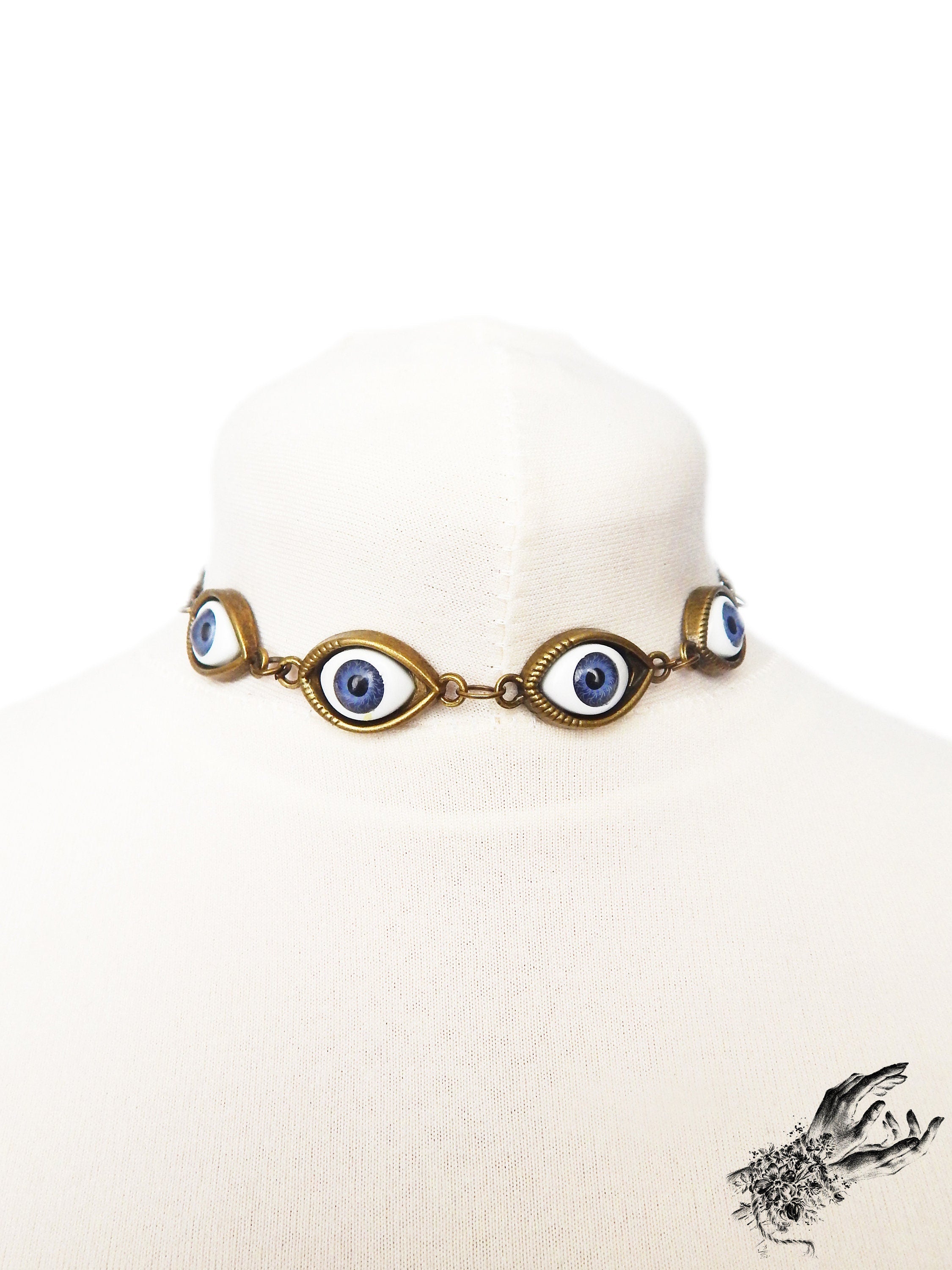 Antique Bronze Evil Eye Choker Necklace