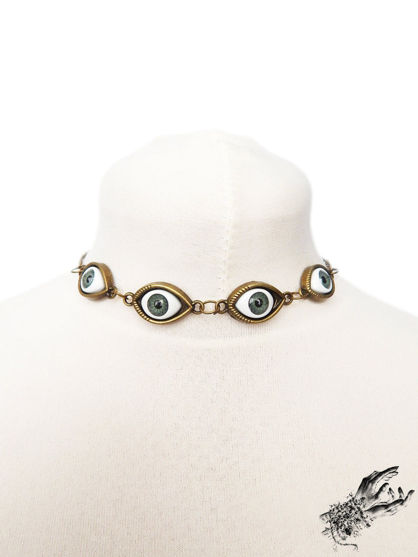 Antike Bronze Böses Auge Choker Halskette