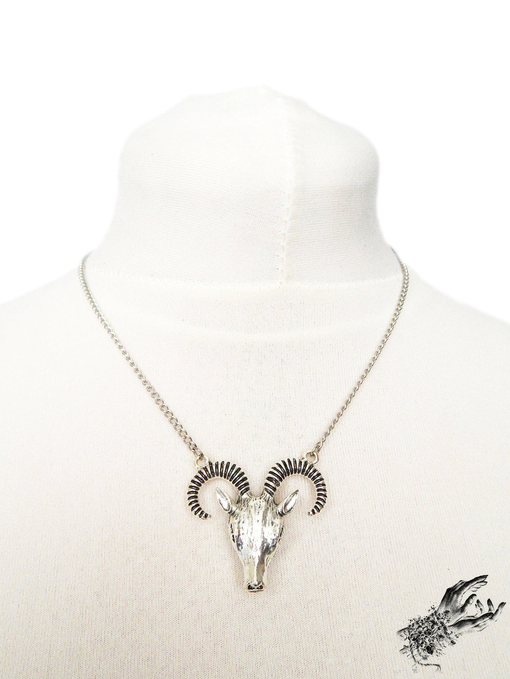 Antique Silver Ram Skull Necklace