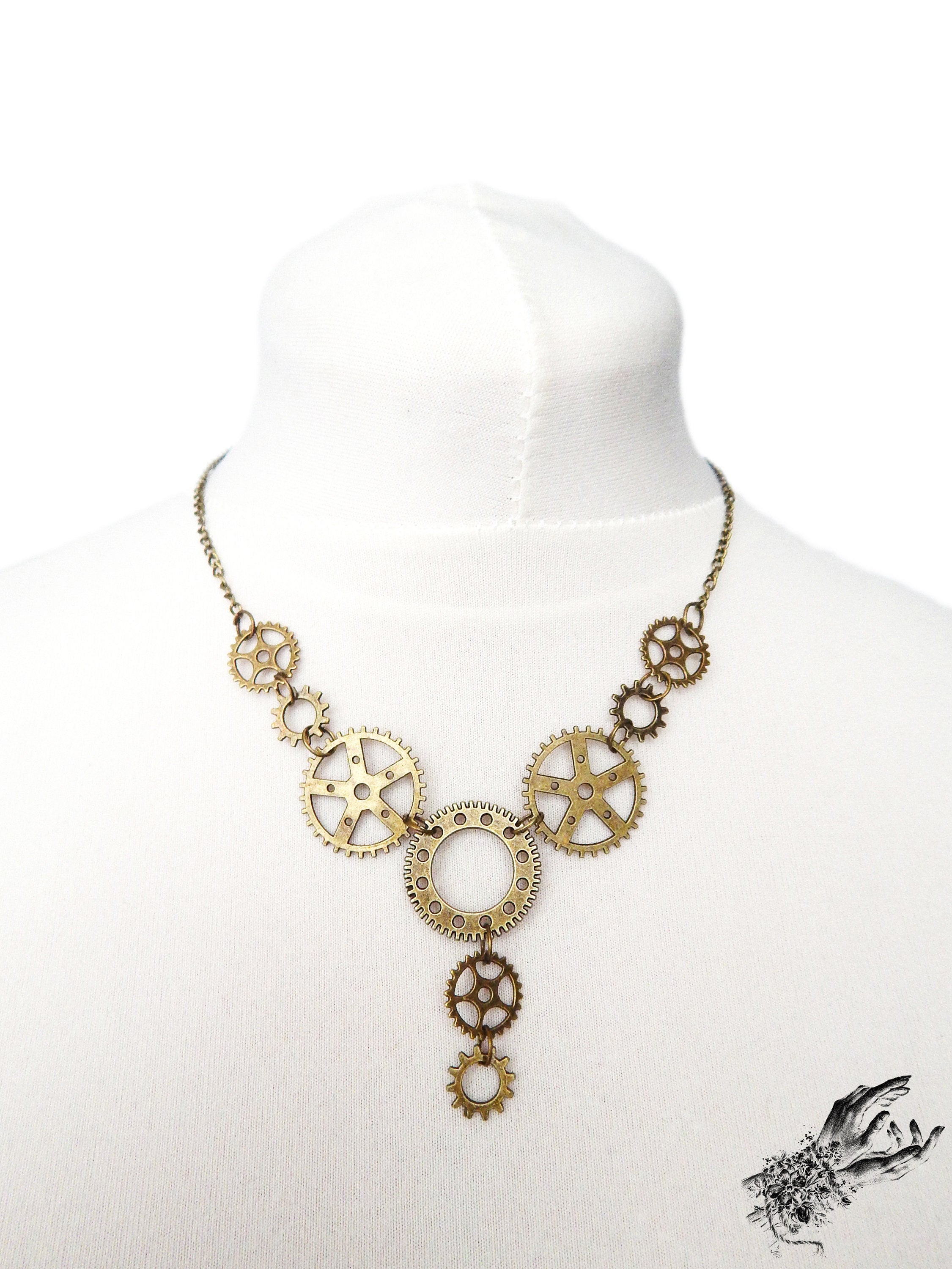 Antique Bronze Gear Necklace