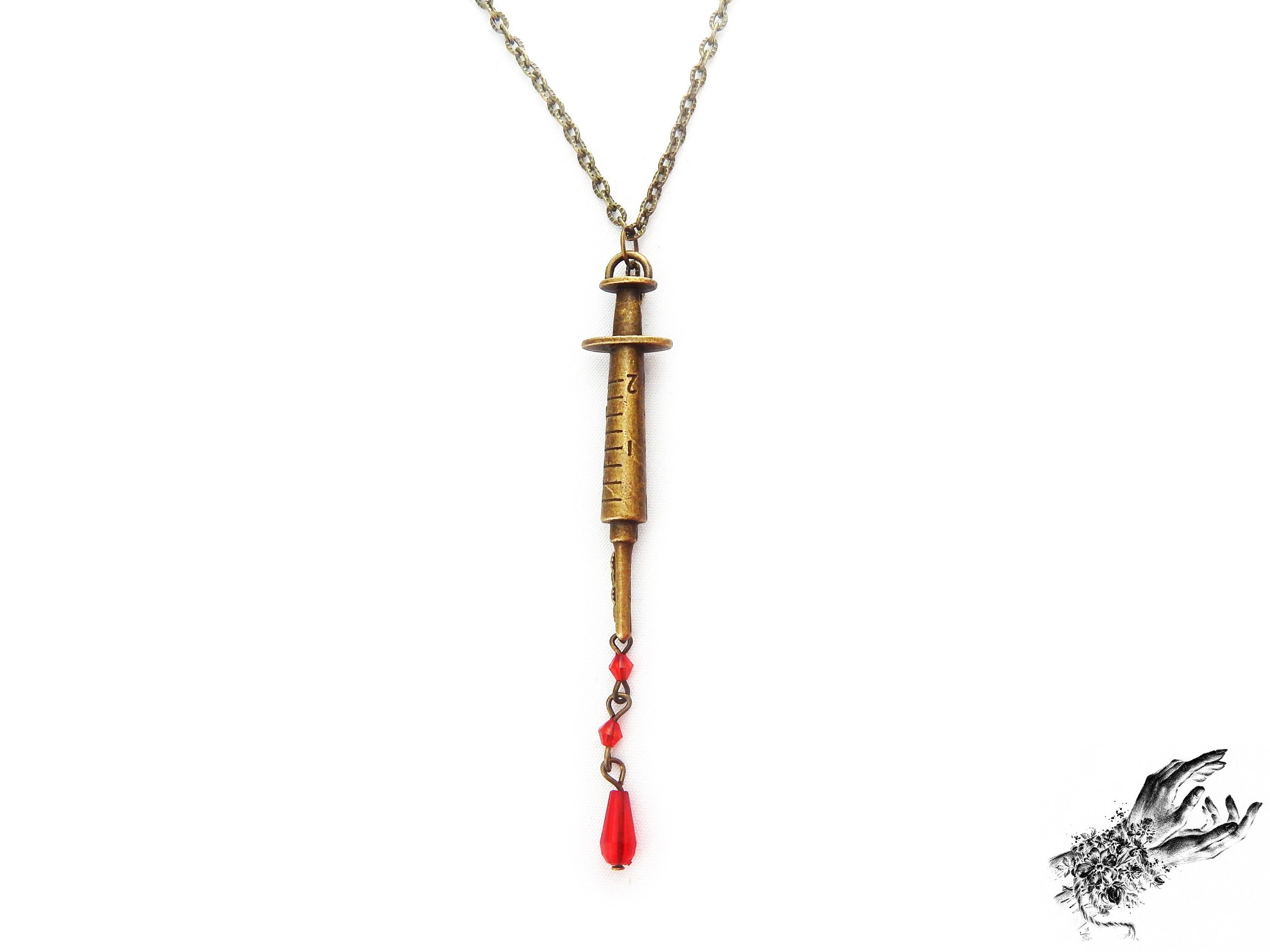 Antique Bronze Syringe Necklace