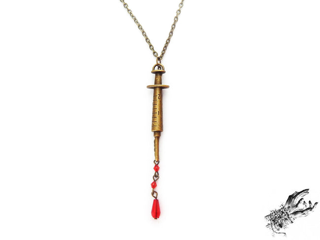 Antique Bronze Syringe Necklace