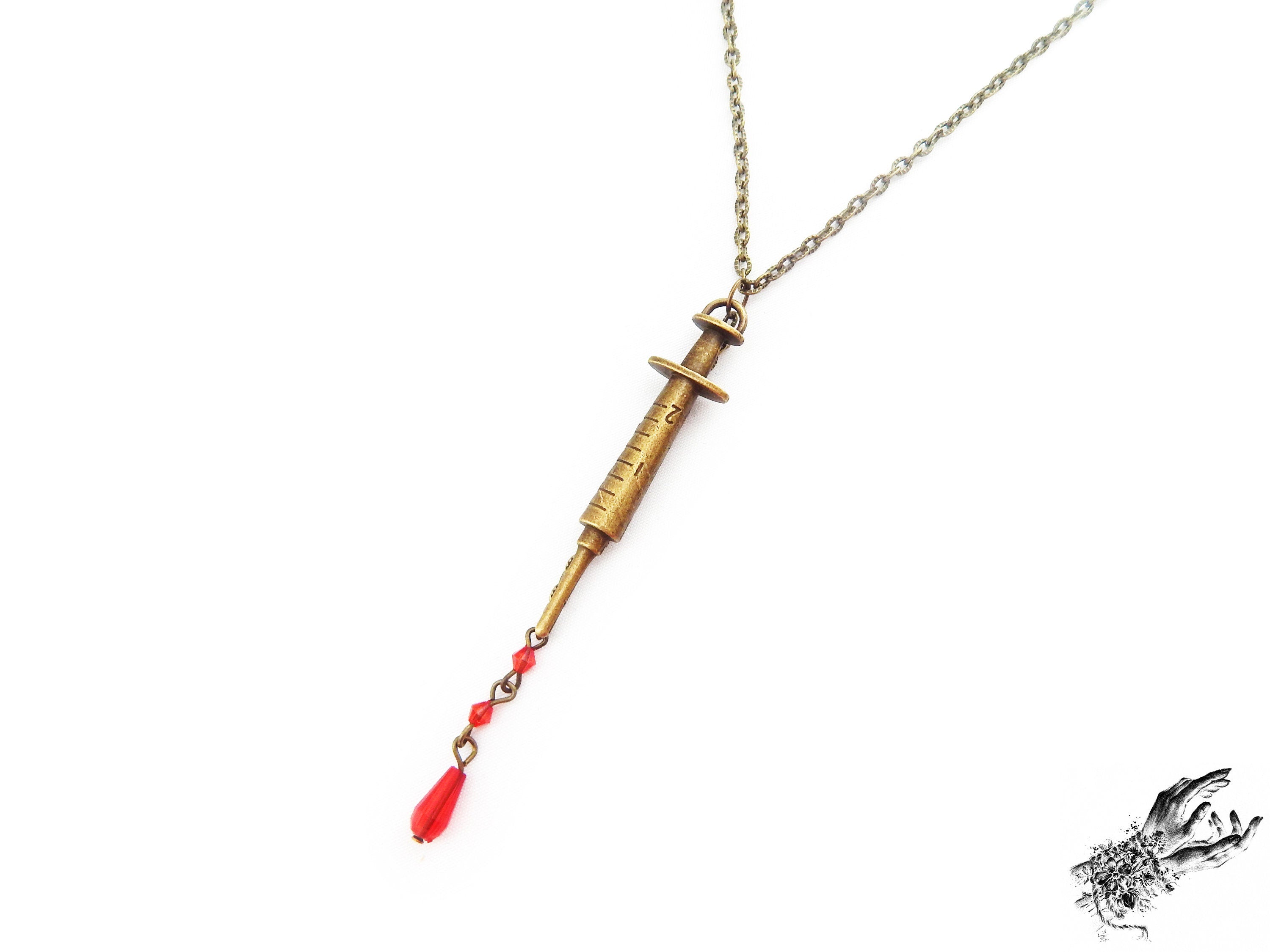 Antique Bronze Syringe Necklace