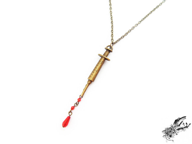 Antique Bronze Syringe Necklace