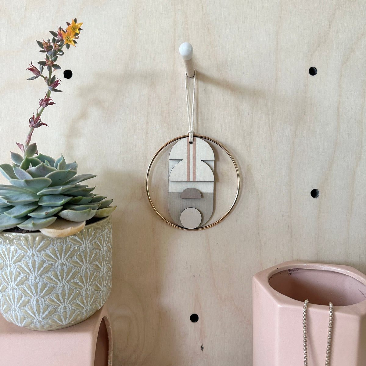 Geometric - Mini Mid-Century Wall Art - Pink & Natural Decoration - Contemporary Wall Decor