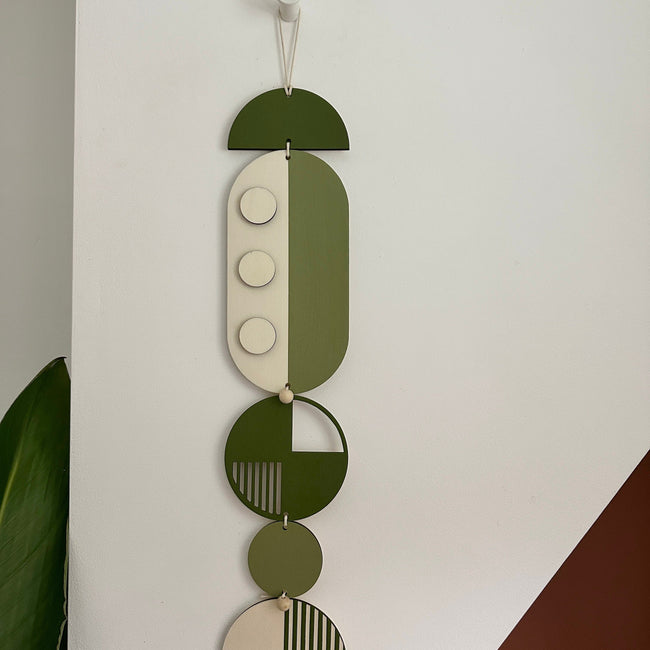 Geometric Modern Wall Art in Green - Minimal Home Decor Trend - Long Wall Tapestry - Slim Centerpiece Art Piece