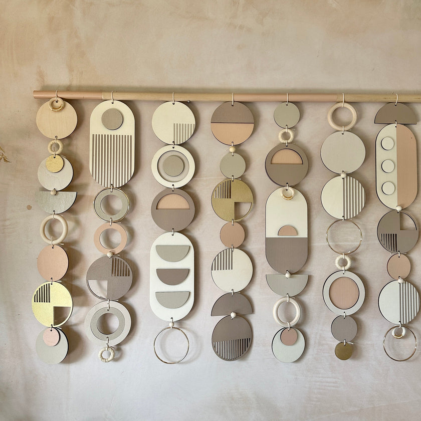 Geometric Wall Art – Mid-Century Modern Tapestry, Blush Pink & Gold