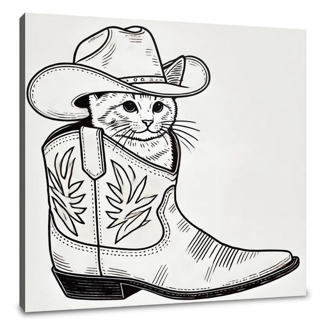 Whimsical Cat in Cowboy Boot Canvas