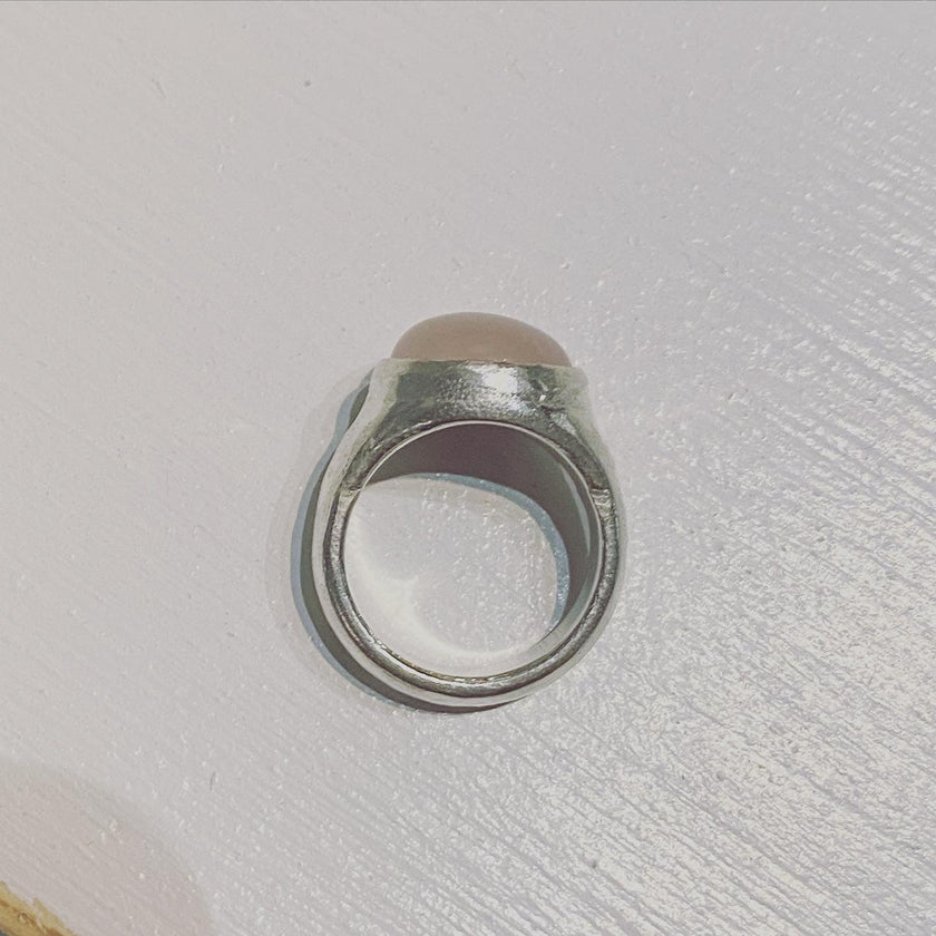 Rose Quartz Moon Ring Signet