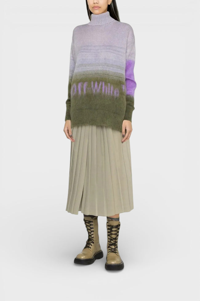 Rolák Off-White s mohérem a logem Helvetica, vojenská zelená / lila