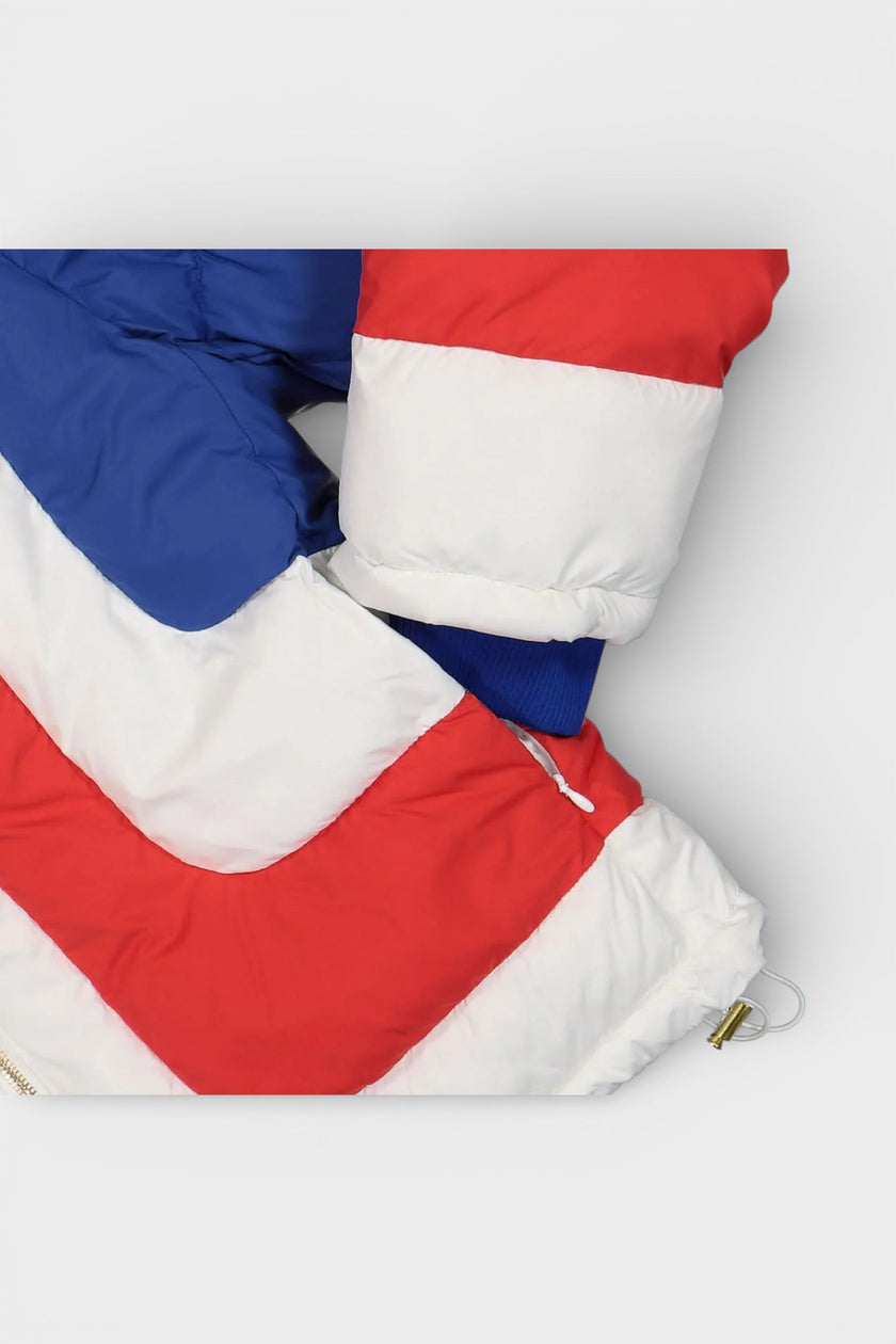 Curve Panel Puffer Jacket Red White Blue