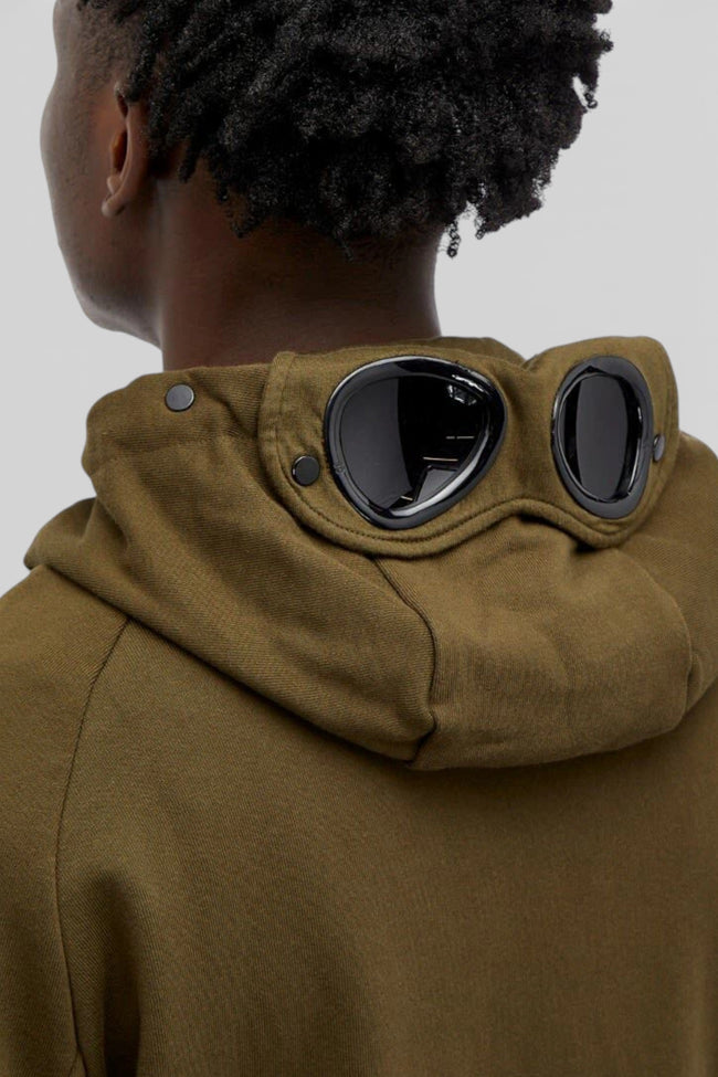 Mikina s kapucí a brýlemi Diagonal Fleece Zip, břečťanově zelená