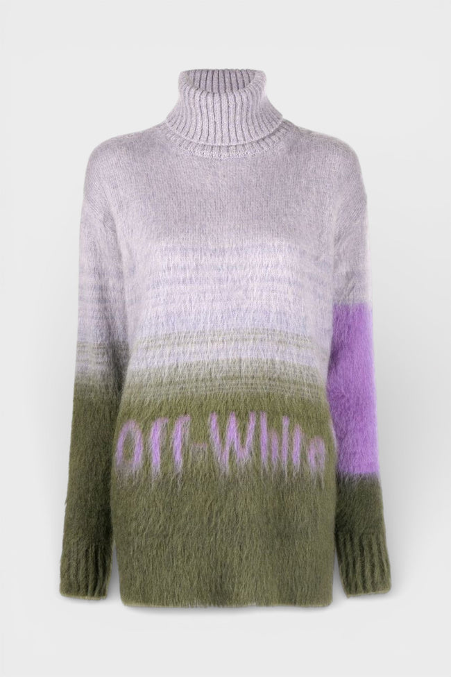 Rolák Off-White s mohérem a logem Helvetica, vojenská zelená / lila