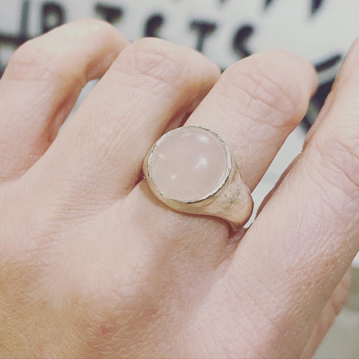 Rose Quartz Moon Ring Signet