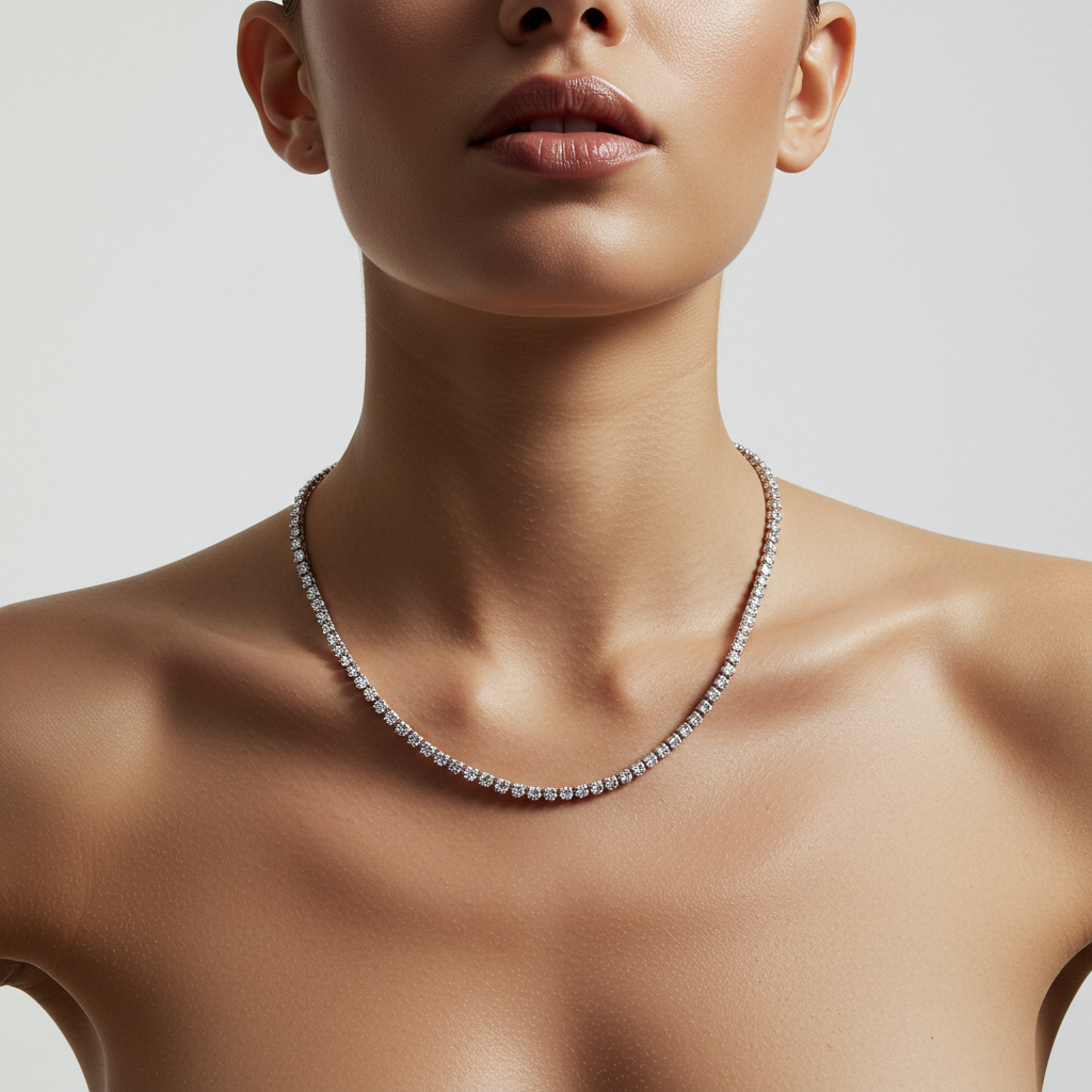 Collar de cadena tenis de lujo con moissanita de 3 mm
