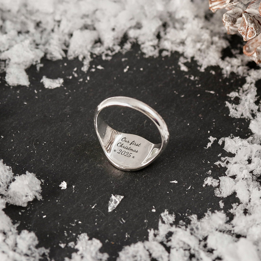 Gothic Initial Round Silver Signet Ring