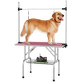 PawHut 42" Dog Grooming Table, Adjustable Pet Cat Drying Beauty Table with 2 Loops Storage Basket, Rubber Top, Pink