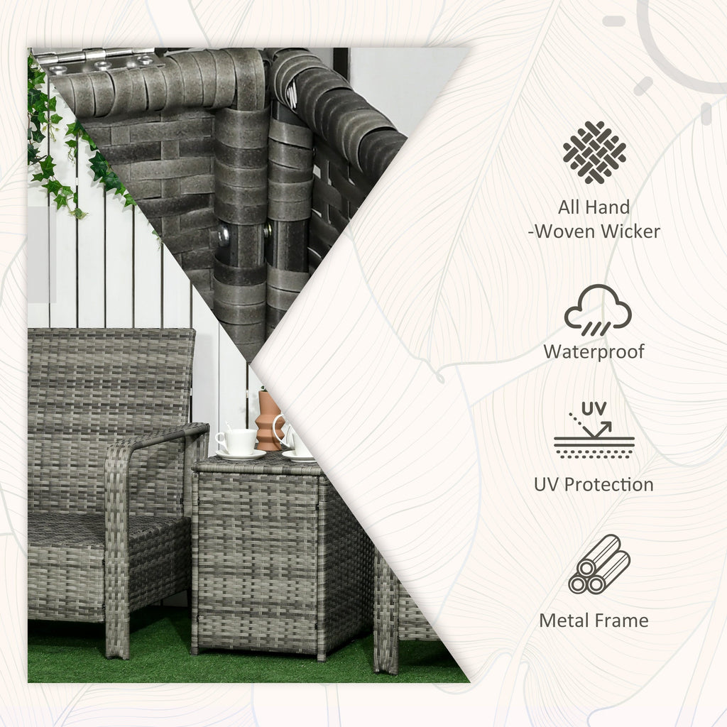 Outsunny 3 Pieces Rattan Bistro Set, Wicker Garden Furniture Set with Storage  Coffee Table and Chairs, Thickened Cushions for Outdoor, Patio, Balcony, Blue