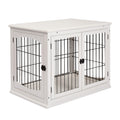 PawHut Dog Crate Furniture, Puppy Crate End Table, Pet Kennel House with 2 Doors for Medium and Small Dogs, 81 x 58.5 x 66 cm, White