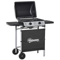 Outsunny 2 Burner Gas BBQ Trolley with Lid, 5.6 kW Gas Barbecue Grill with Wheels, Side Shelves, Black