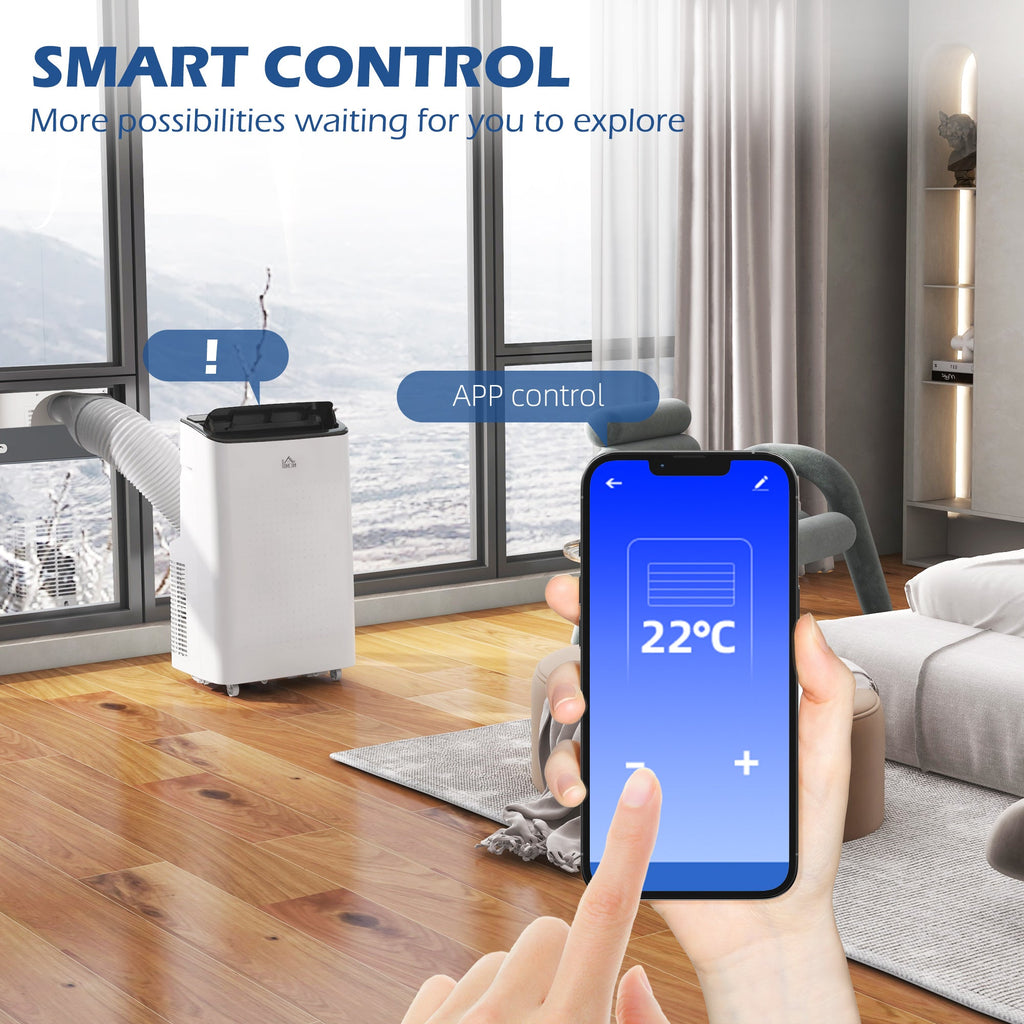 HOMCOM 14000 BTU Mobile Air Conditioner for Room up to 35m\'c2\'b2, Smart Home WiFi Compatible, with Dehumidifier, Fan, 24H Timer