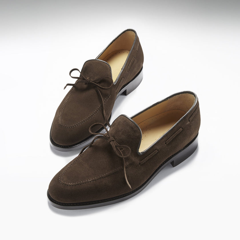 Brown Suede Goodyear Welted Laced Loafers