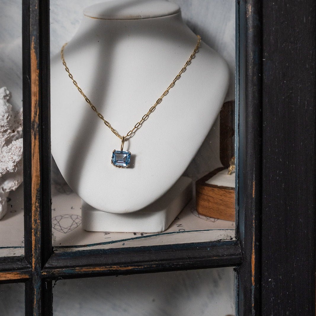 Large Gold Blue Topaz Necklace - Astrid