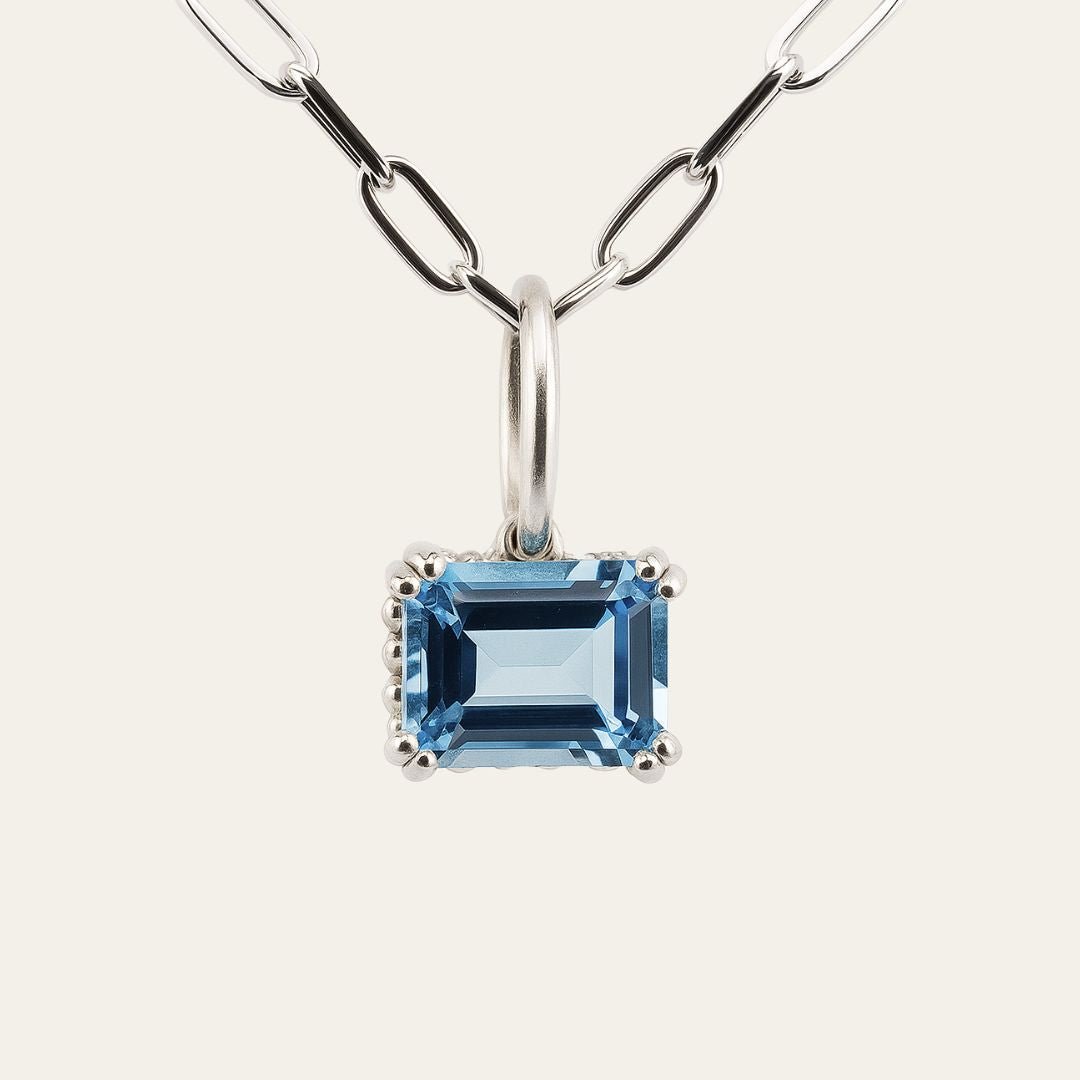 Large Silver Blue Topaz Necklace - Astrid