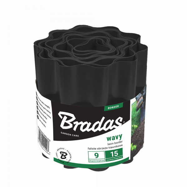 Wavy Plastic Garden Lawn Edging, H=15CM, L=9M, Black